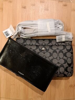 🔥COACH Peyton Signature E/W Swingpack W/Pouch, Crossbody Strap, Black/Grey NEW!